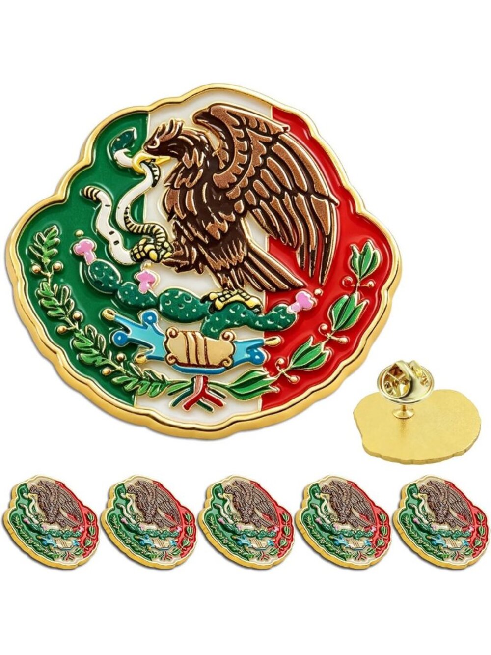 3D Enamel Mexico Lapel Pins - Bulk Patriotic Coat of Arms & Flag Souvenirs